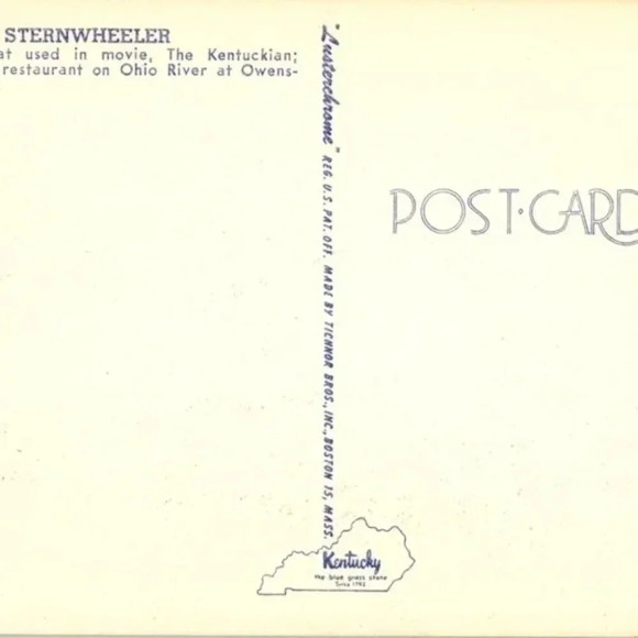 KY 58 - STEERNWHEELER- River Steamboat (1792)-Boston 15, Mass. Postcard - Picture 2 of 2